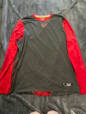 Under Armour Men’s Long-Sleeve Athletic Shirt - Black with Red Sleeves